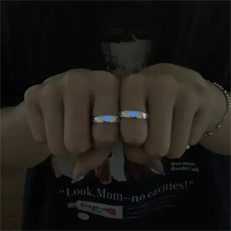 Blue Pink Luminous Ring For Couple