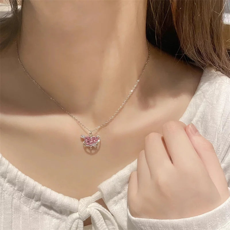 Zircon Heart Planet Necklace